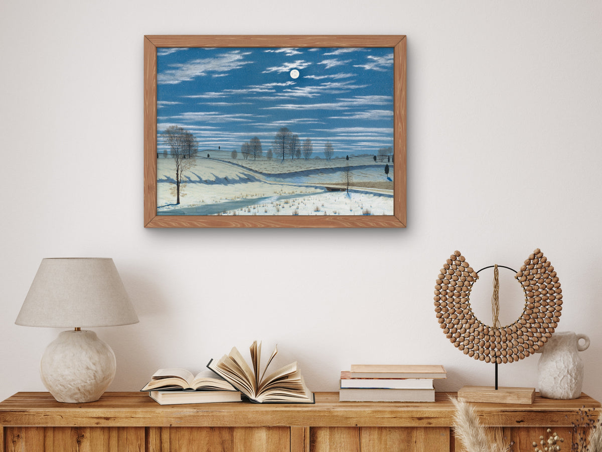 Winter Scene in Moonlight by Henry Farrer 1869, Wall Art Print, Fine Art Reproduction, Museum Quality Decor, Poster