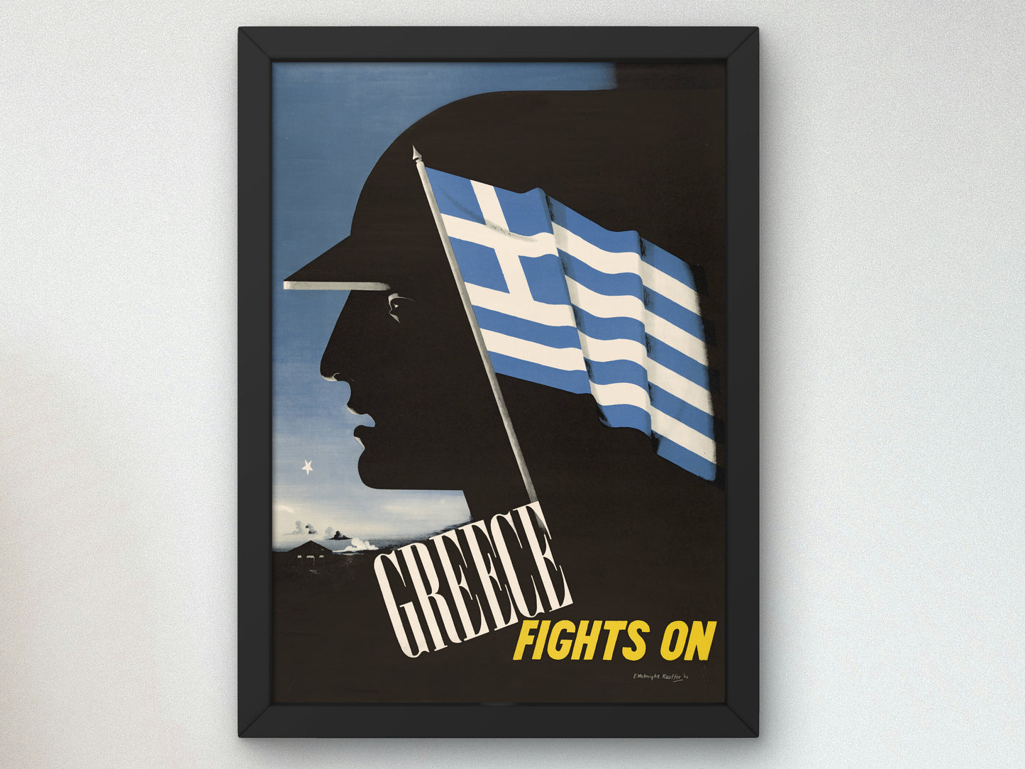Greece Fights On by Edward McKnight Kauffer 1942, Wall Art Print, Fine Art Reproduction, Museum Quality Decor, Poster