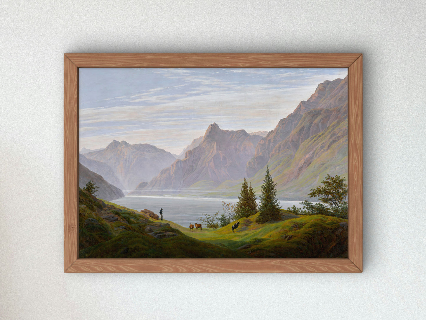 Landscape with Mountain Lake, Morning by Caspar David Friedrich, Wall Art Print, Fine Art Reproduction, Museum Quality Decor, Poster