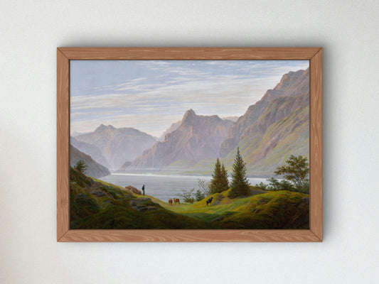 Landscape with Mountain Lake, Morning by Caspar David Friedrich, Wall Art Print, Fine Art Reproduction, Museum Quality Decor, Poster