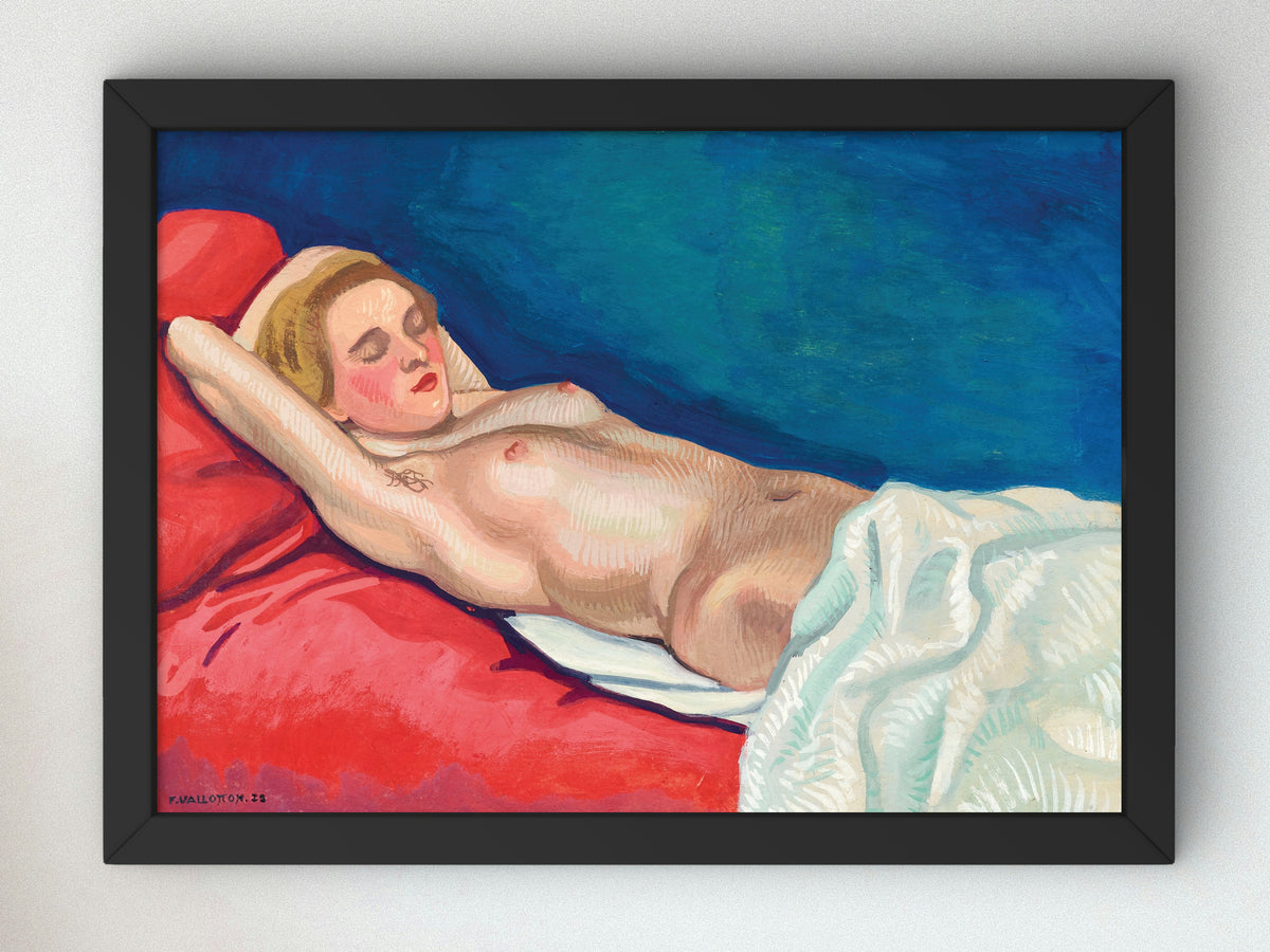 Reclining Nude on a Red Sofa by Félix Vallotton 1923, Wall Art Print, Fine Art Reproduction, Museum Quality Decor, Poster