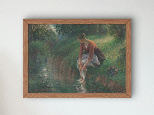 Woman Bathing Her Feet in a Brook by Camille Pissarro 1895, Wall Art Print, Fine Art Reproduction, Museum Quality Decor, Poster