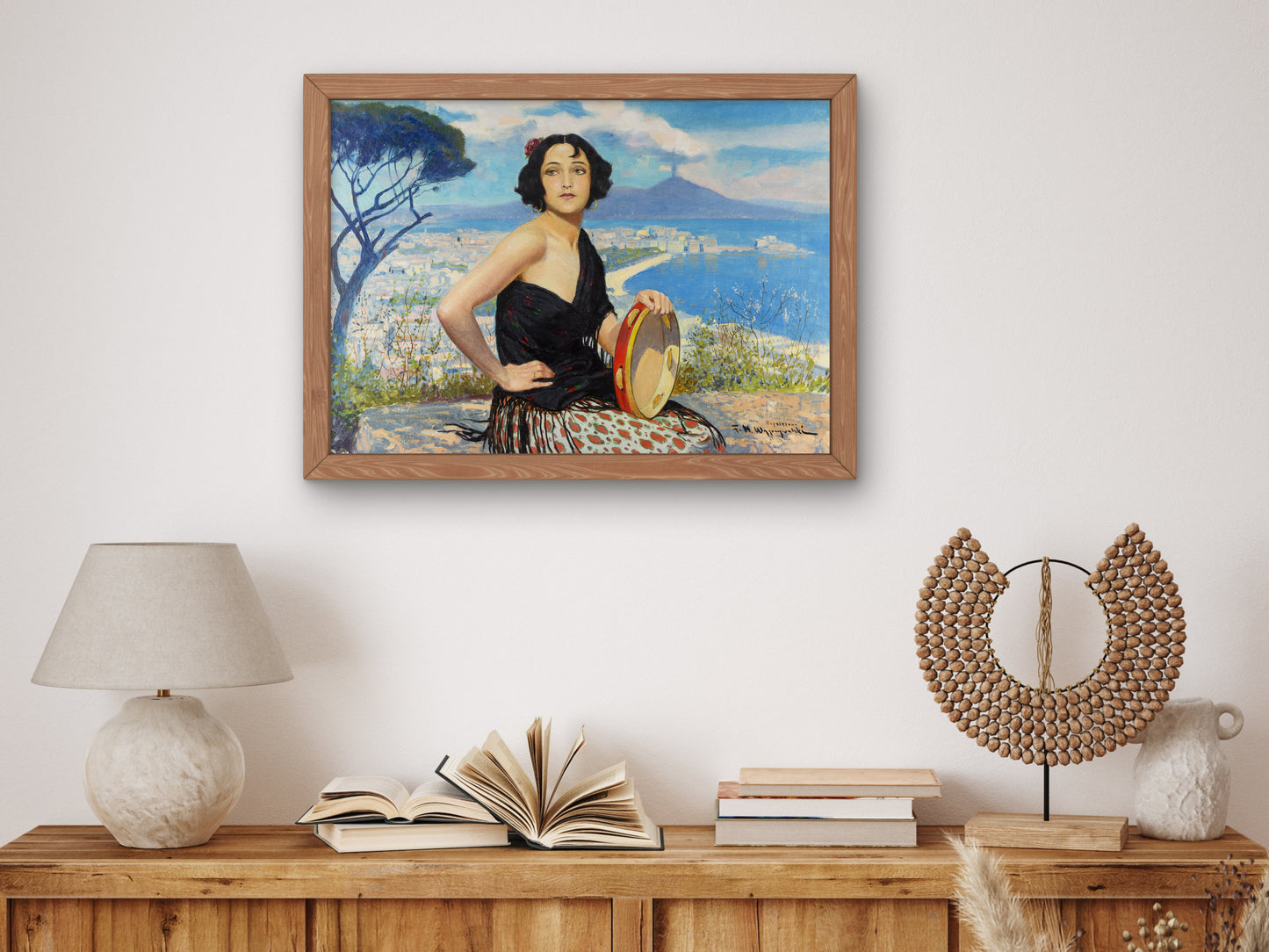 Woman Against the Backdrop of Naples by Feliks Michał Wygrzywalski, Wall Art Print, Fine Art Reproduction, Museum Quality Decor, Poster