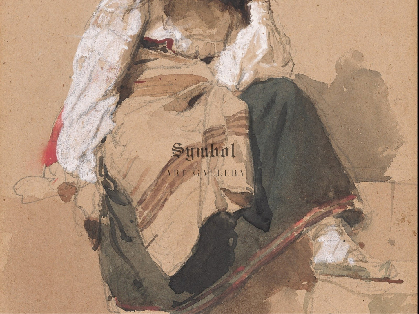 A Seated Peasant Girl in Contemplation by Eleuterio Pagliano 1871, Wall Art Print, Fine Art Reproduction, Museum Quality Decor, Poster