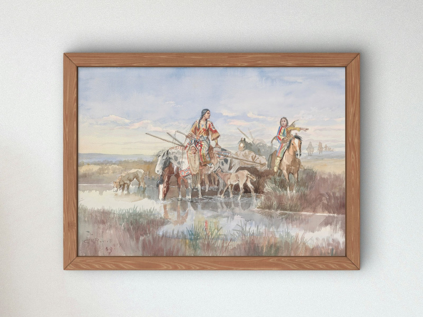 Indian Family with Travois by Charles Marion Russell 1897, Wall Art Print, Fine Art Reproduction, Museum Quality Decor, Poster