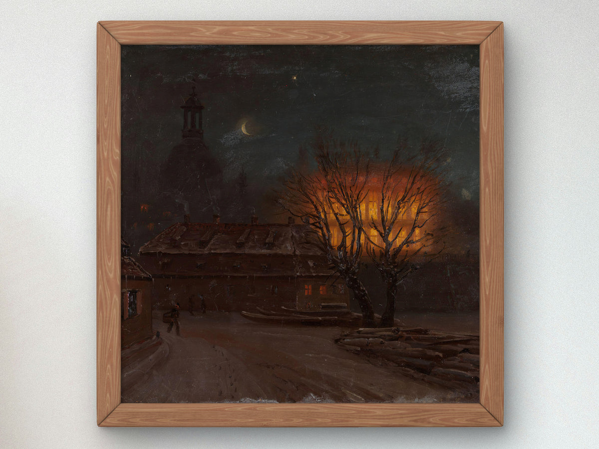 Winter Evening in Dresden by Knud Baade 1845, Wall Art Print, Fine Art Reproduction, Museum Quality Decor, Poster