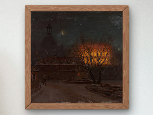 Winter Evening in Dresden by Knud Baade 1845, Wall Art Print, Fine Art Reproduction, Museum Quality Decor, Poster