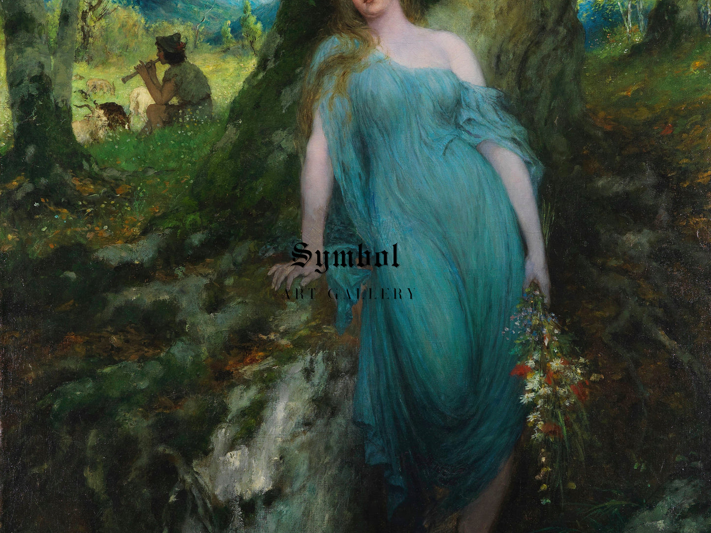 Wood Nymph and Shepherd by Ferdinand Leeke 1905, Wall Art Print, Fine Art Reproduction, Museum Quality Decor, Poster