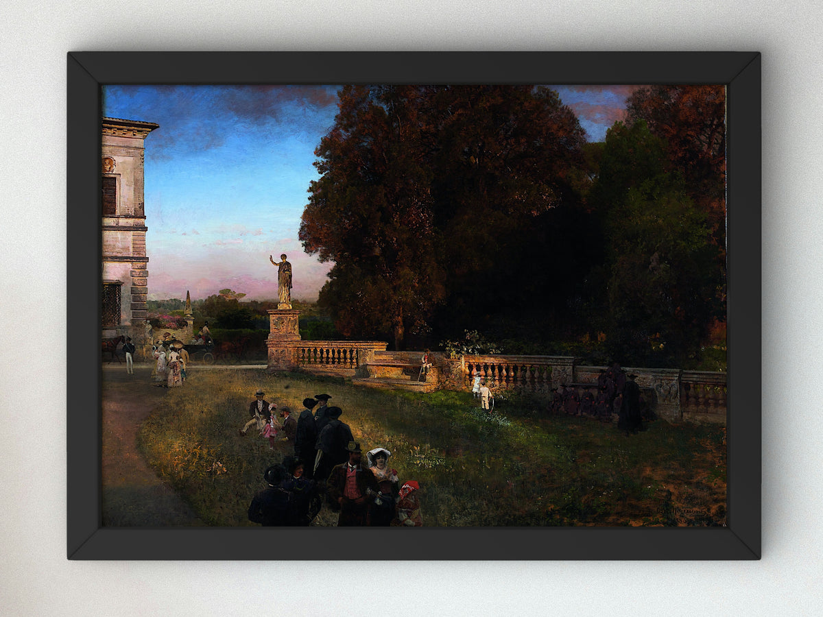 In the Park of the Villa Borghese by Oswald Achenbach 1886, Wall Art Print, Fine Art Reproduction, Museum Quality Decor, Poster