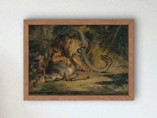 Lion Defending its Prey by Edwin Landseer 1840, Wall Art Print, Fine Art Reproduction, Museum Quality Decor, Poster