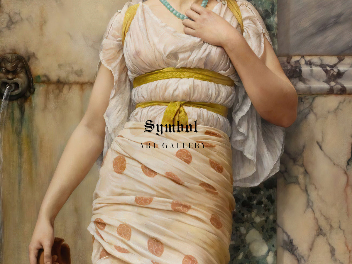 At the Fountain by John William Godward 1893, Wall Art Print, Fine Art Reproduction, Museum Quality Decor, Poster