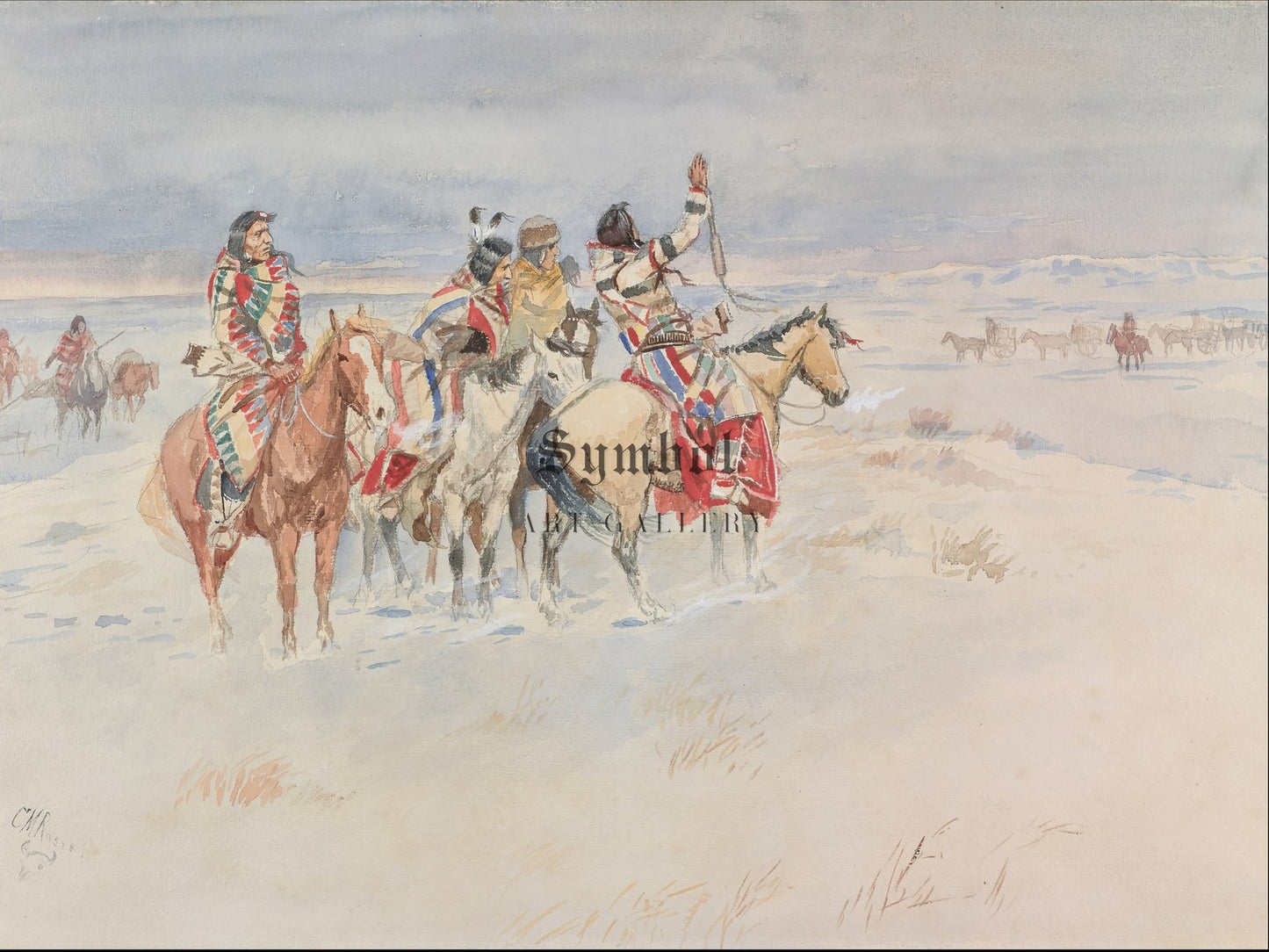 Crees Meeting Traders by Charles Marion Russell 1896, Wall Art Print, Fine Art Reproduction, Museum Quality Decor, Poster