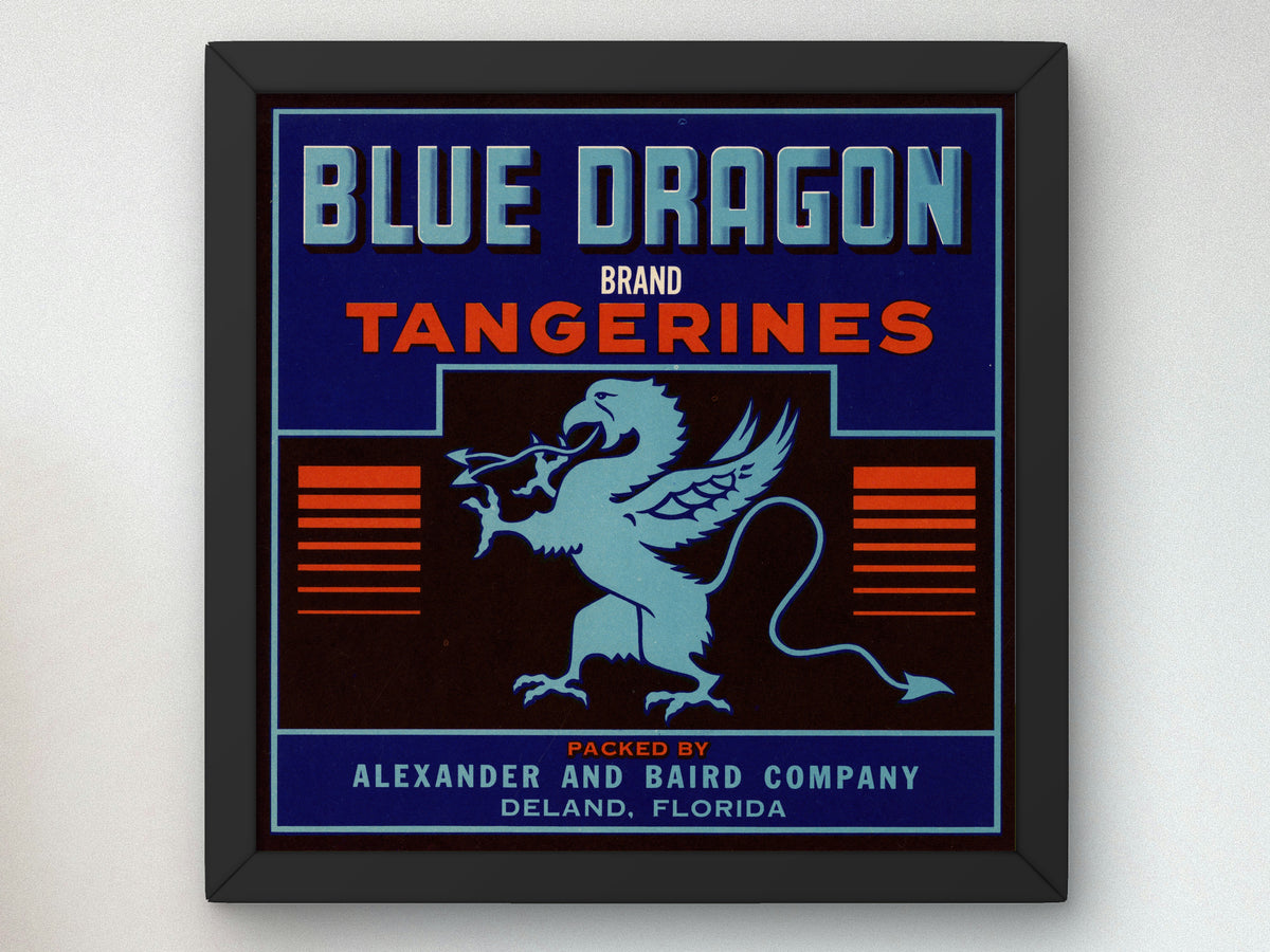 Blue Dragon Brand Tangerines Label by Unknown, Wall Art Print, Fine Art Reproduction, Museum Quality Decor, Poster