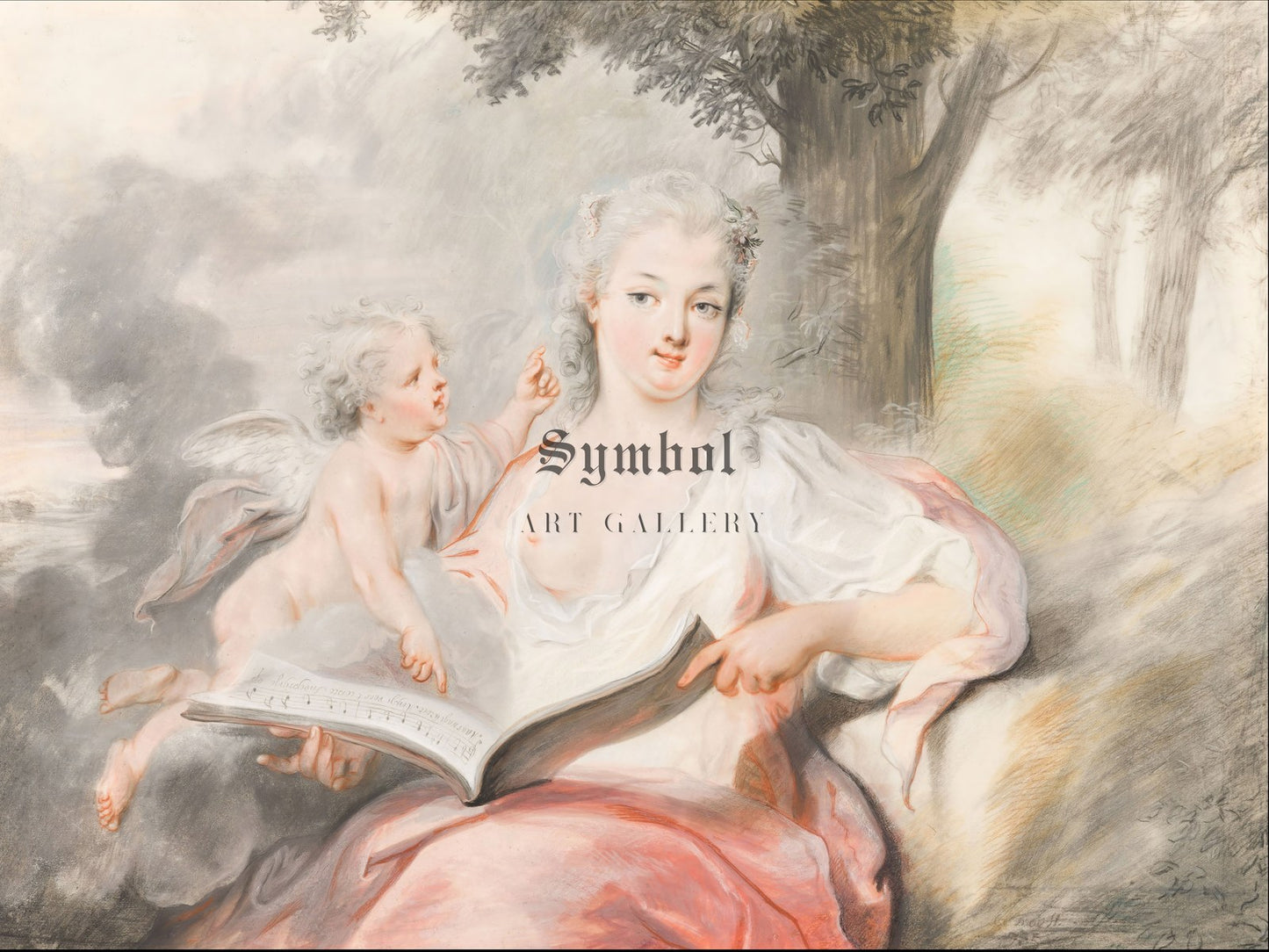 Lady with Cupid and a Songbook by Cornelis Troost 1745, Wall Art Print, Fine Art Reproduction, Museum Quality Decor, Poster