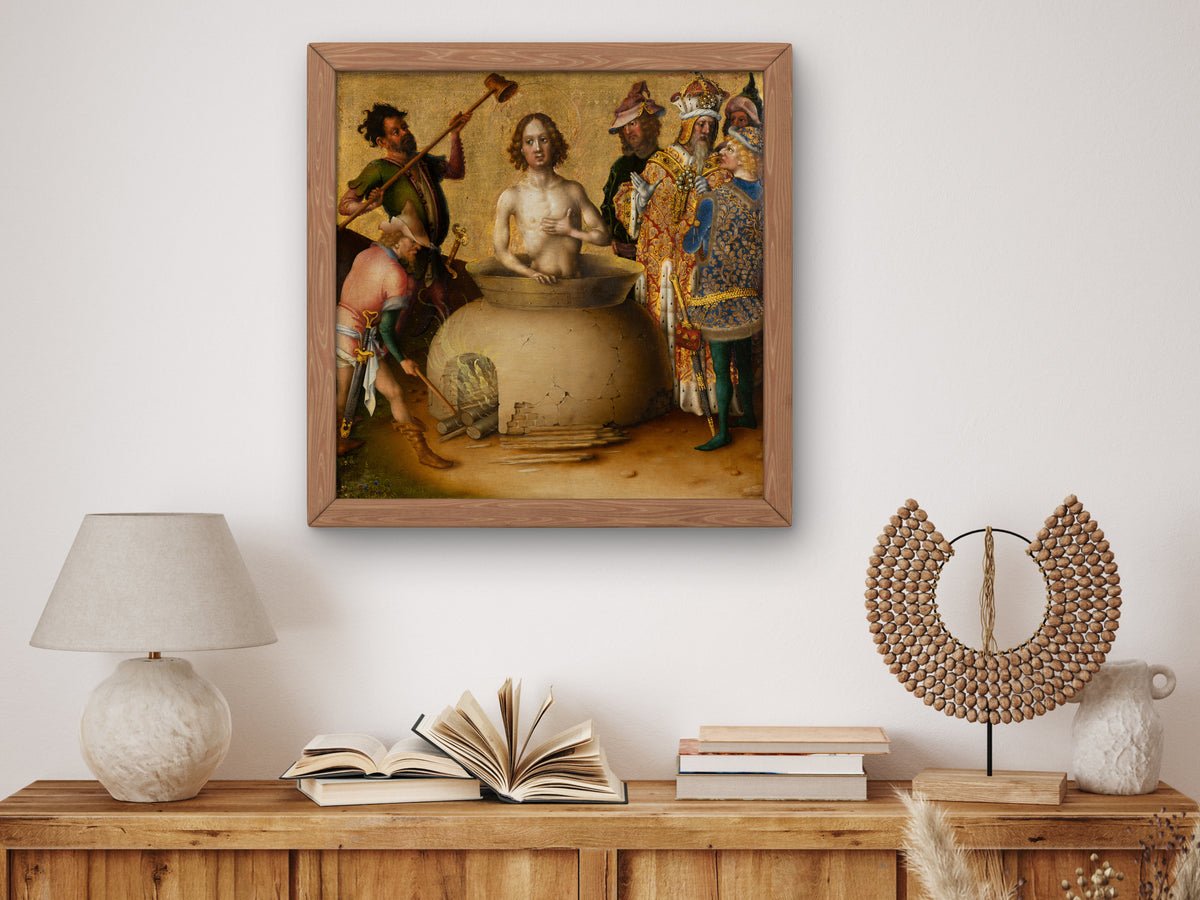 Martyrdom of St. John the Evangelist by Stefan Lochner 1435, Wall Art Print, Fine Art Reproduction, Museum Quality Decor, Poster