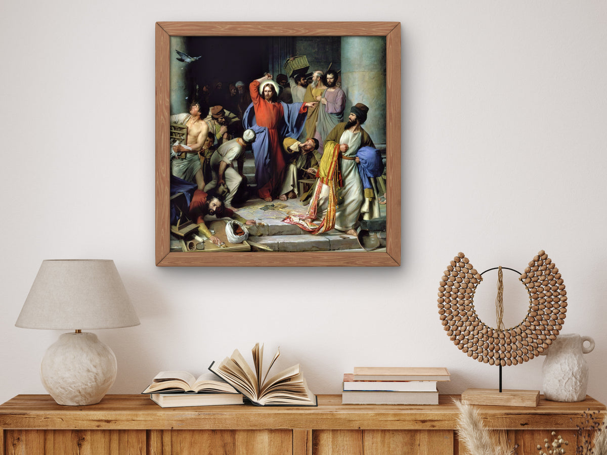 Casting out the Money Changers by Carl Bloch 1874, Wall Art Print, Fine Art Reproduction, Museum Quality Decor, Poster