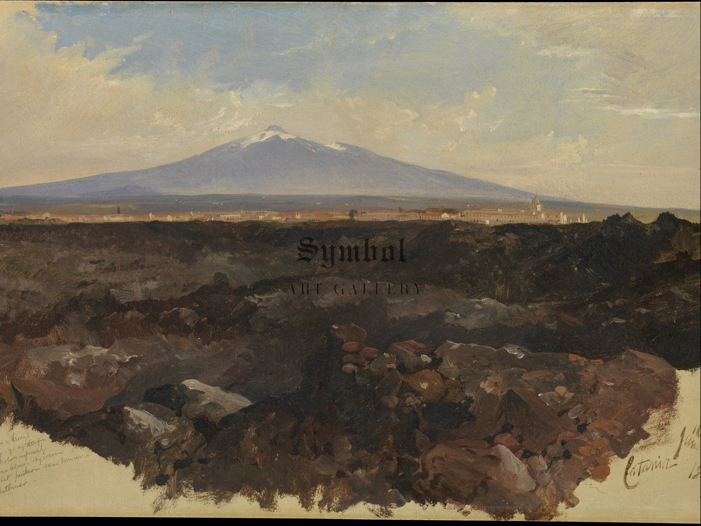 Catania and Mount Etna by Edward Lear 1847, Wall Art Print, Fine Art Reproduction, Museum Quality Decor, Poster