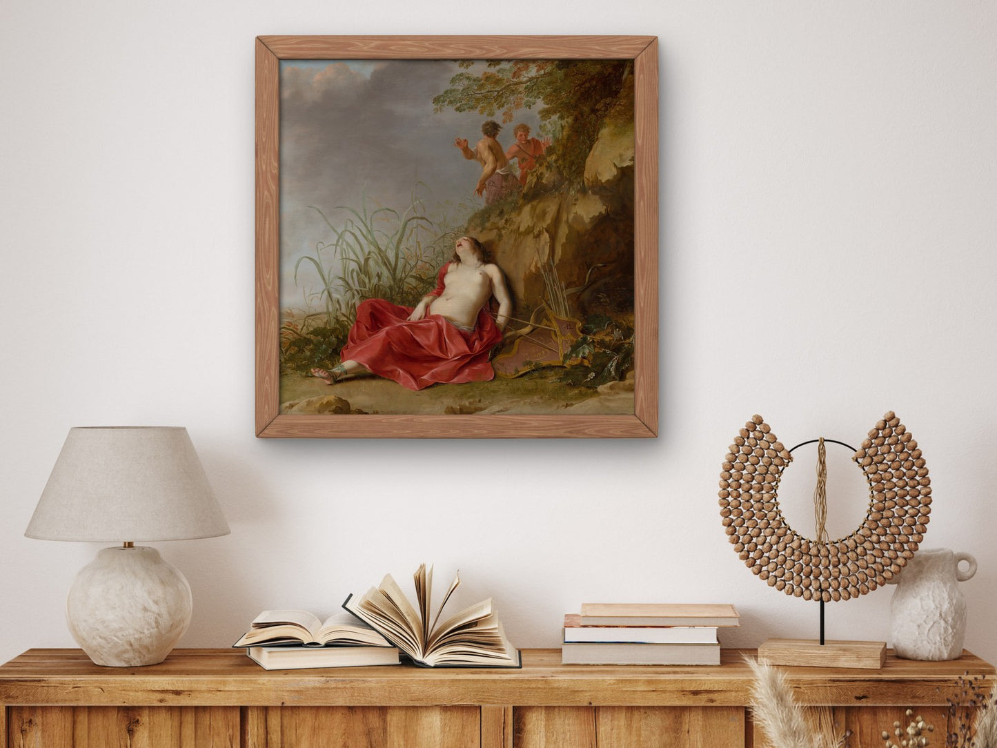 A Hunting Nymph Asleep by Dirck van der Lisse 1650, Wall Art Print, Fine Art Reproduction, Museum Quality Decor, Poster