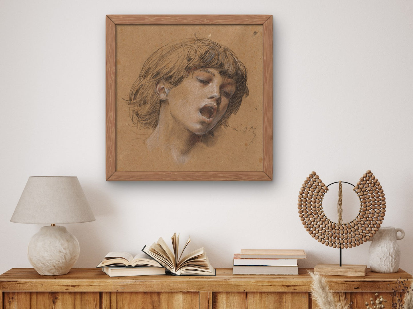 Head of a Boy Singing Study for Music by Luc Olivier Merson 1898, Wall Art Print, Fine Art Reproduction, Museum Quality Decor, Poster