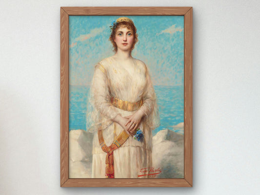 A Maiden on the Shore by Léon Herbo 1891, Wall Art Print, Fine Art Reproduction, Museum Quality Decor, Poster