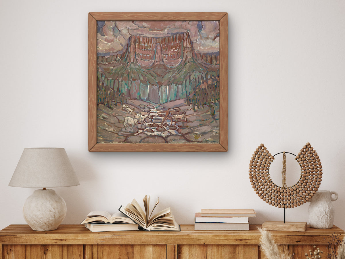 Shepherd and Flock Crossing a River in the Mountains by Carl Burckhardt 1914, Wall Art Print, Fine Art Reproduction, Museum Quality Decor