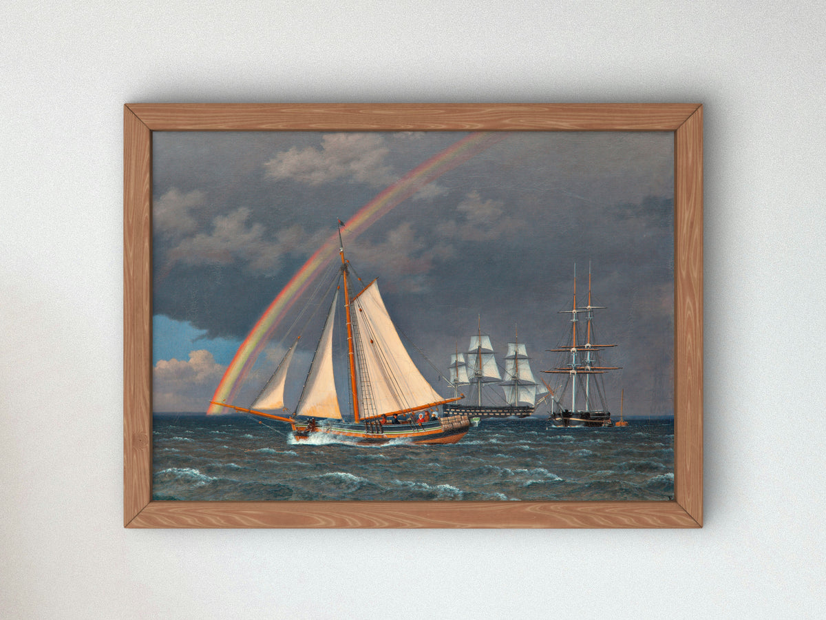 Rainbow at Sea and a Crossing Hunt with Other Ships by Christoffer Wilhelm Eckersberg 1836, Wall Art Print, Fine Art Reproduction