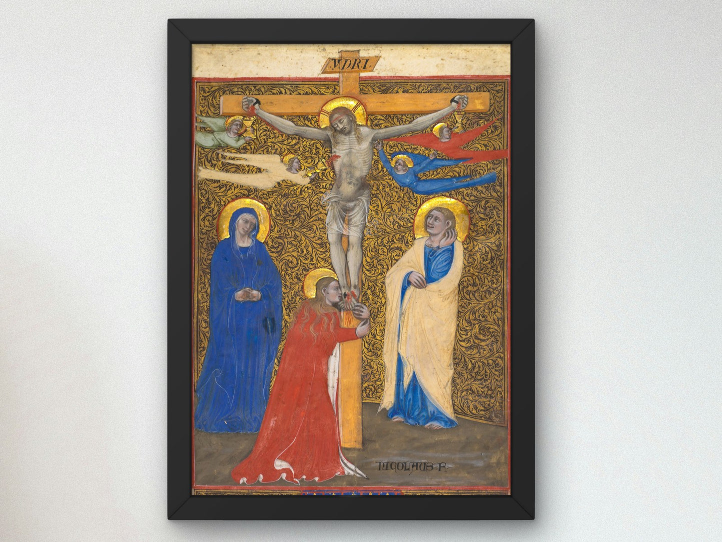 Single Leaf from a Missal The Crucifixion by Nicolò da Bologna 1390, Wall Art Print, Fine Art Reproduction, Museum Quality Decor, Poster