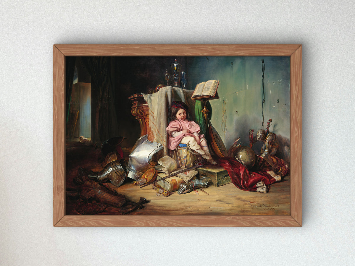 A Child on a Drum by Josef Danhauser 1841, Wall Art Print, Fine Art Reproduction, Museum Quality Decor, Poster