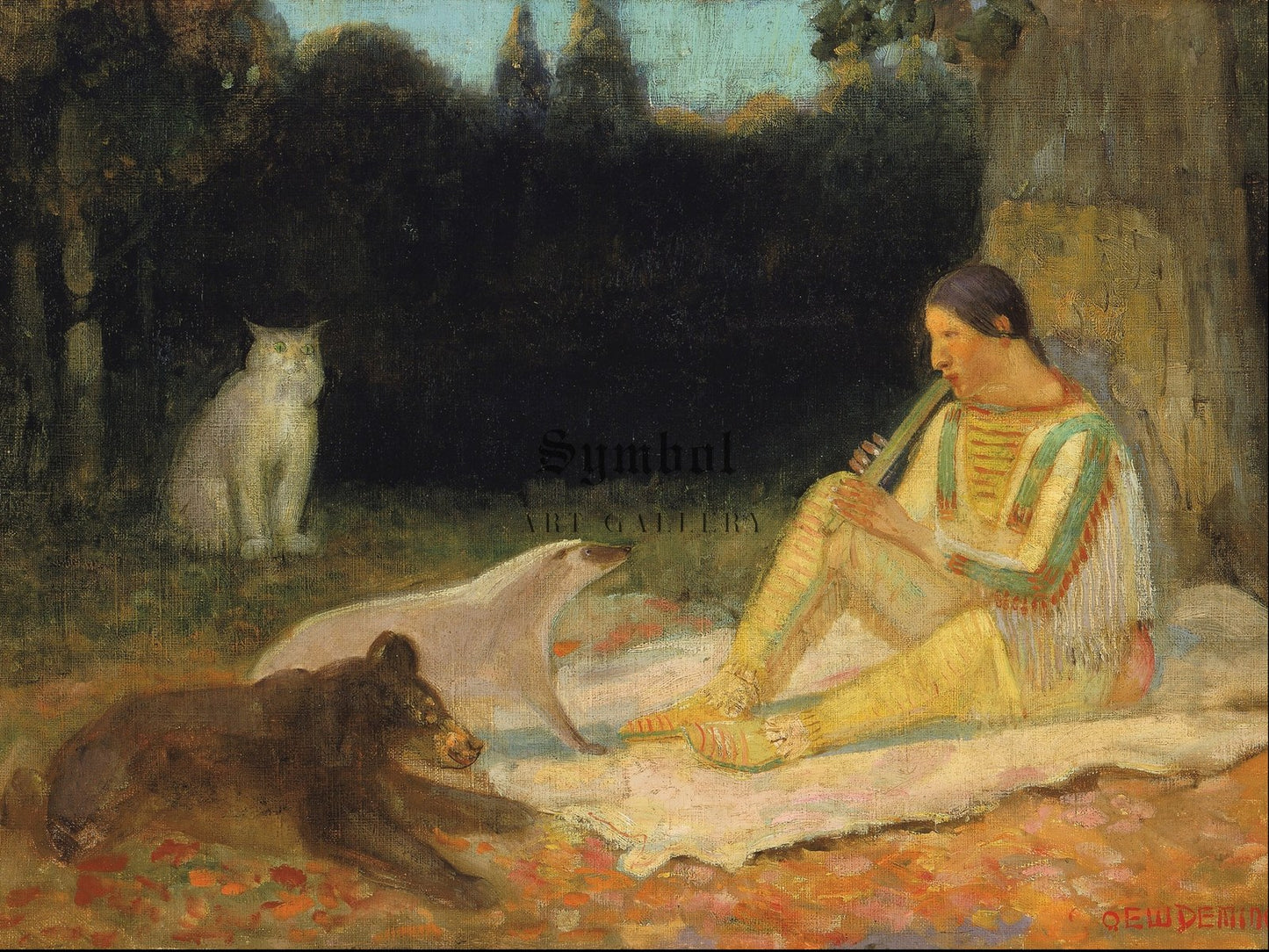 The Flute Player by Edwin Willard Deming 1907, Wall Art Print, Fine Art Reproduction, Museum Quality Decor, Poster