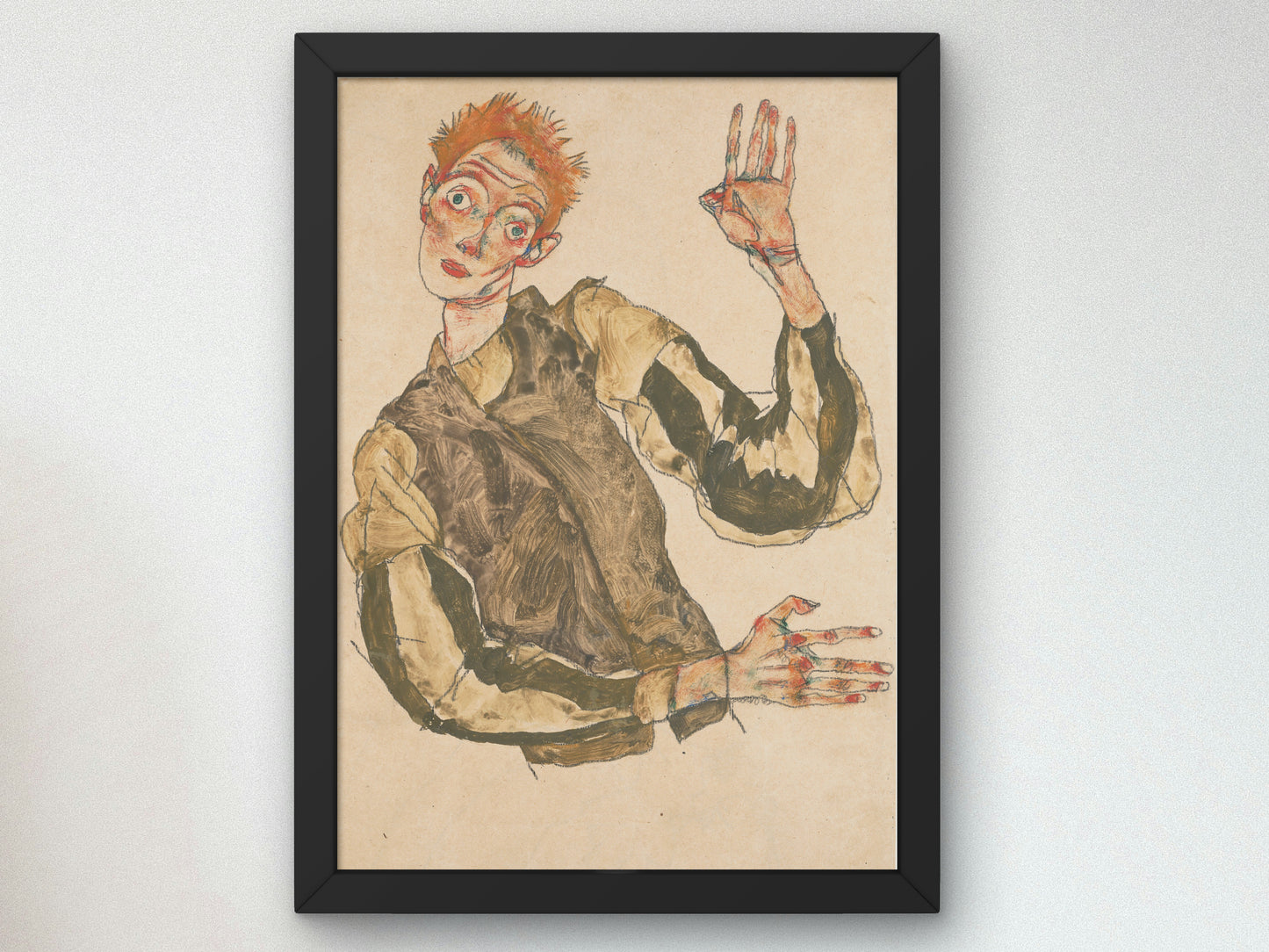 Self Portrait with Striped Armlets by Egon Schiele 1915, Wall Art Print, Fine Art Reproduction, Museum Quality Decor, Poster