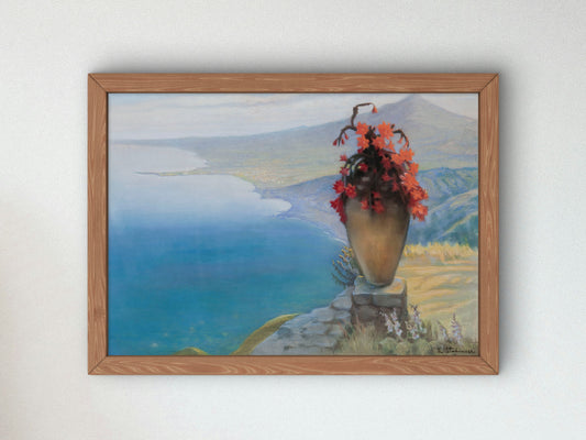 View of Taormina by Kazimierz Stabrowski 1901, Wall Art Print, Fine Art Reproduction, Museum Quality Decor, Poster