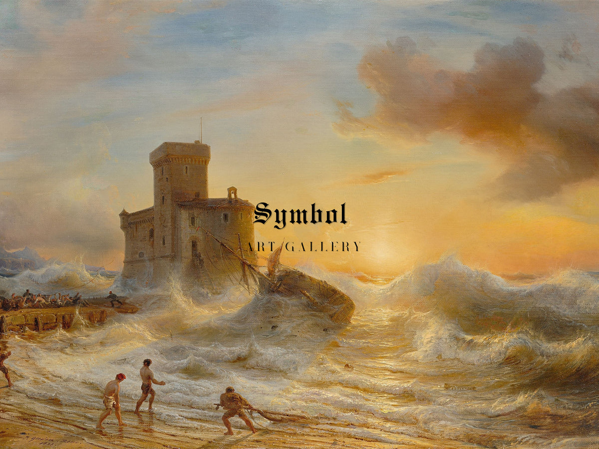 Shipwreck at Castello sul Mare in Rapallo by Théodore Gudin 1833, Wall Art Print, Fine Art Reproduction, Museum Quality Decor, Poster