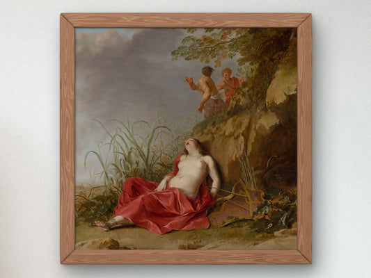 A Hunting Nymph Asleep by Dirck van der Lisse 1650, Wall Art Print, Fine Art Reproduction, Museum Quality Decor, Poster