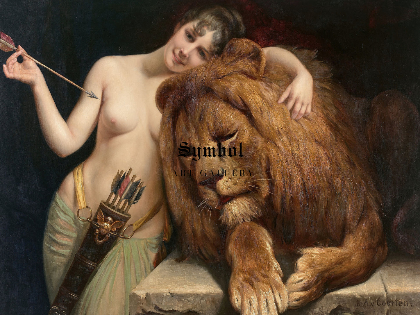 Diana and the Lion by Angelo von Courten, Wall Art Print, Fine Art Reproduction, Museum Quality Decor, Poster