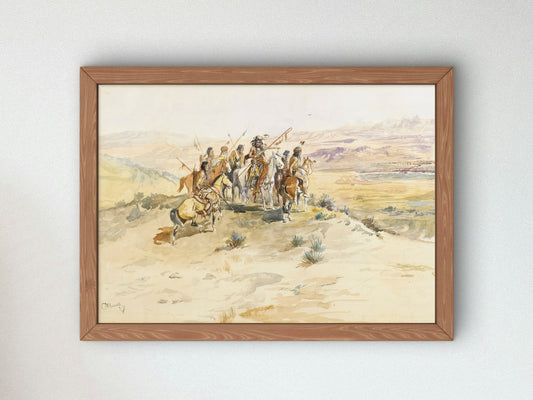 Indian Sighting Buffalo by Charles Marion Russell 1896, Wall Art Print, Fine Art Reproduction, Museum Quality Decor, Poster