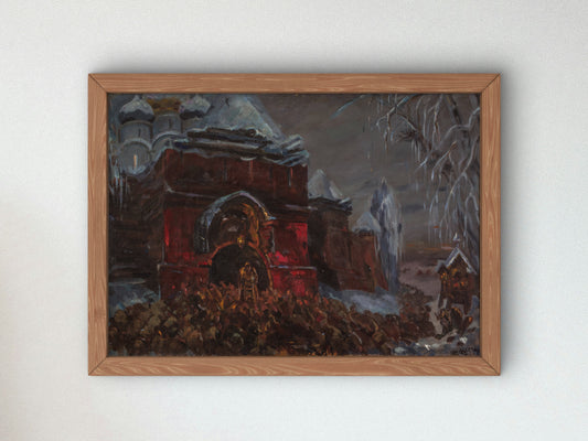 Novodevichy Cemetery Sketch for Boris Godunov by Fyodor Fyodorovsky 1946, Wall Art Print, Fine Art Reproduction, Museum Quality Decor