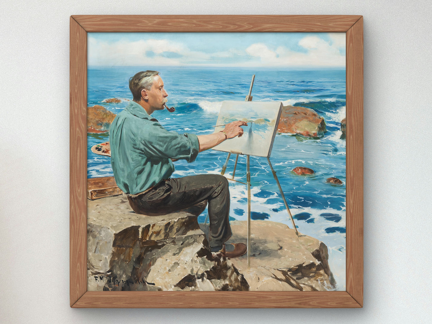 Self Portrait against the Sea by Feliks Michał Wygrzywalski 1928, Wall Art Print, Fine Art Reproduction, Museum Quality Decor, Poster