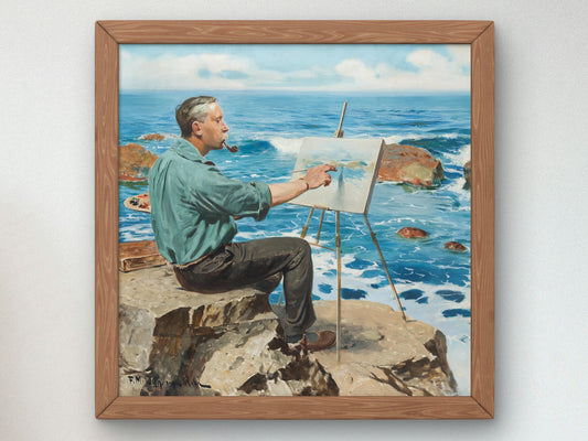 Self Portrait against the Sea by Feliks Wygrzywalski 1928, Wall Art Print, Fine Art Reproduction, Museum Quality Decor, Poster