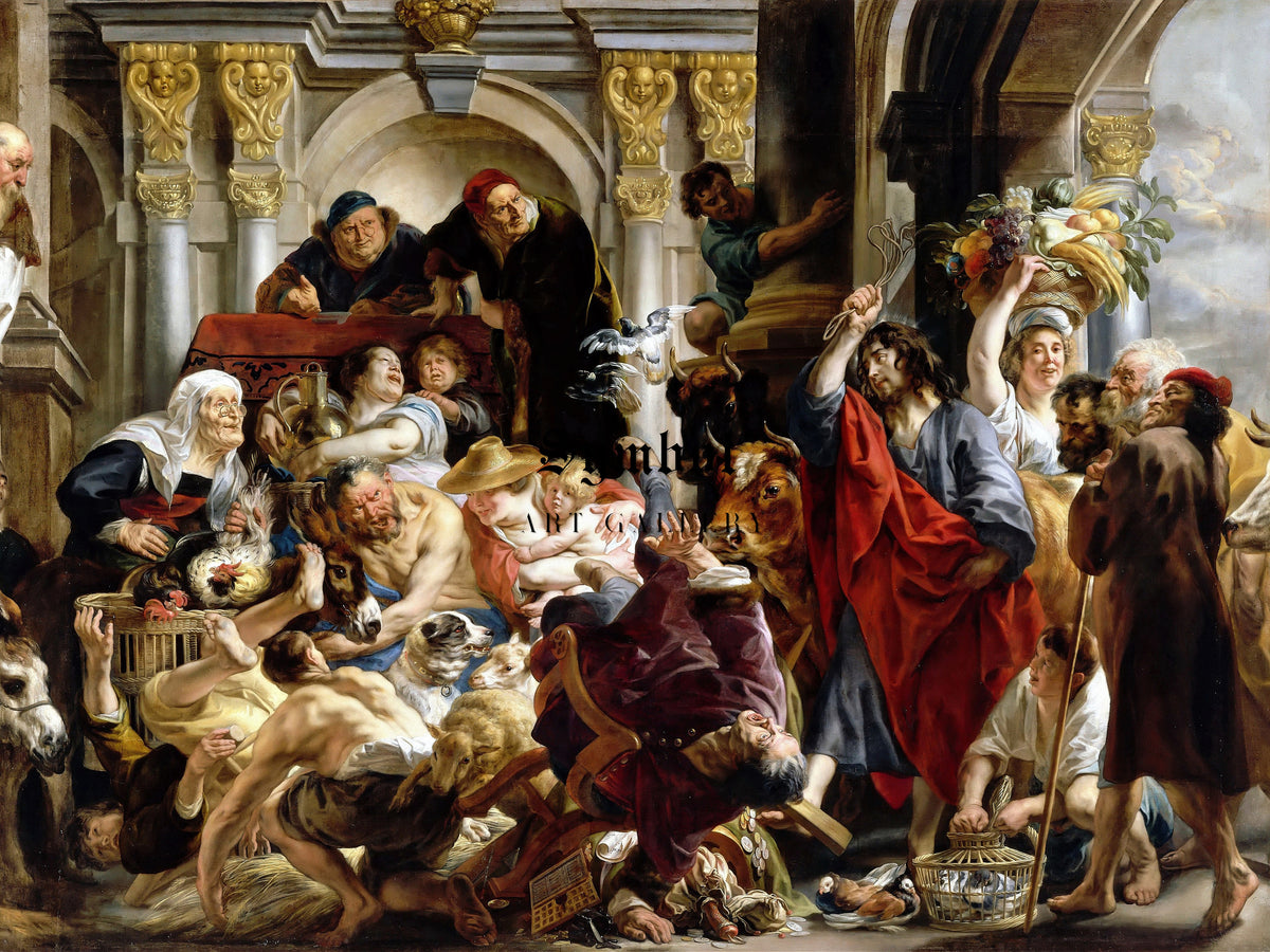 Jesus Driving the Merchants from the Temple by Jacob Jordaens 1645, Wall Art Print, Fine Art Reproduction, Museum Quality Decor, Poster