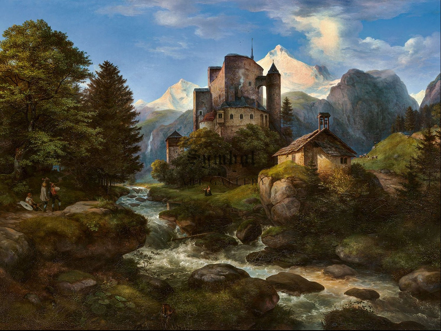 Tiroler Landschaft mit Burg Naudersberg by Ernst Ferdinand Oehme 1847, Wall Art Print, Fine Art Reproduction, Museum Quality Decor, Poster