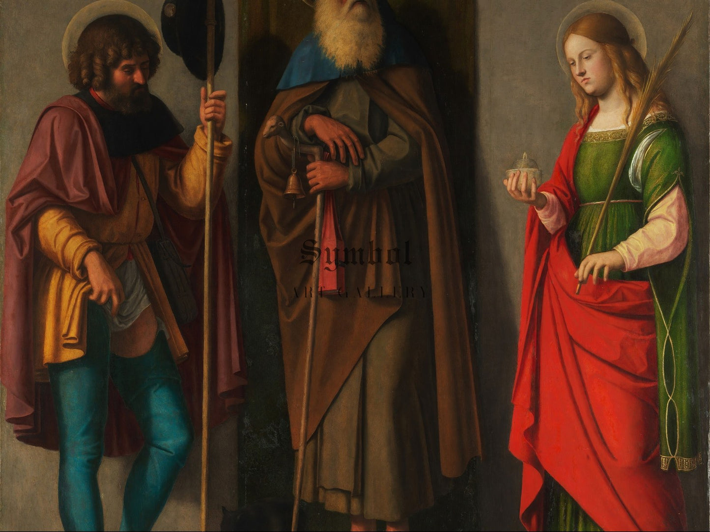 Three Saints Roch Anthony Abbot and Lucy by Cima da Conegliano 1490, Wall Art Print, Fine Art Reproduction, Museum Quality Decor, Poster