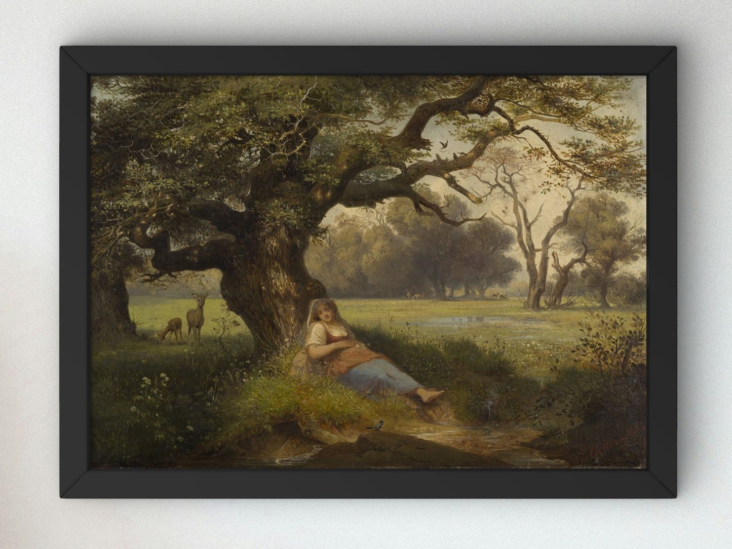 Landscape with Sleeping Girl by Ernst Ferdinand Oehme 1853, Wall Art Print, Fine Art Reproduction, Museum Quality Decor, Poster