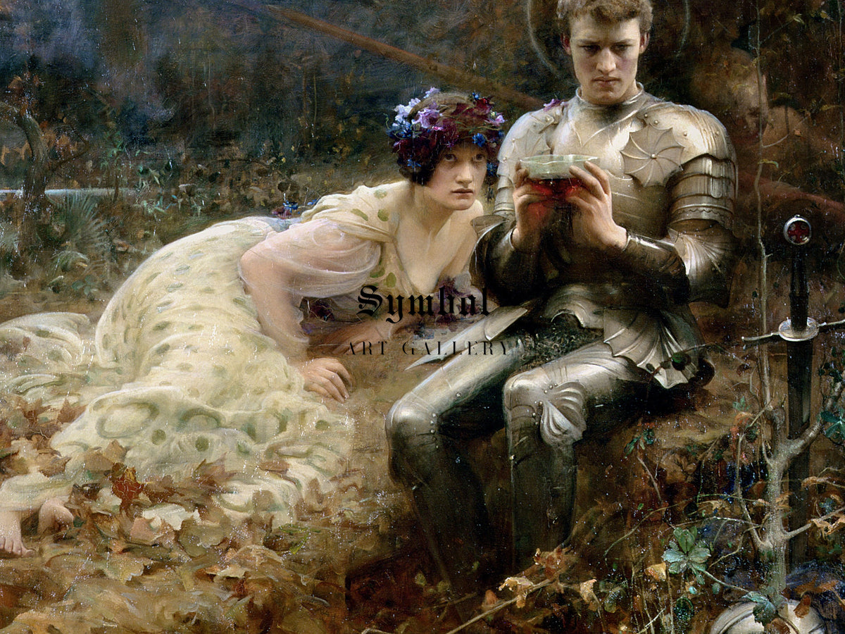 Arthur Percival with the Grail Cup by Arthur Hacker, Wall Art Print, Fine Art Reproduction, Museum Quality Decor, Poster