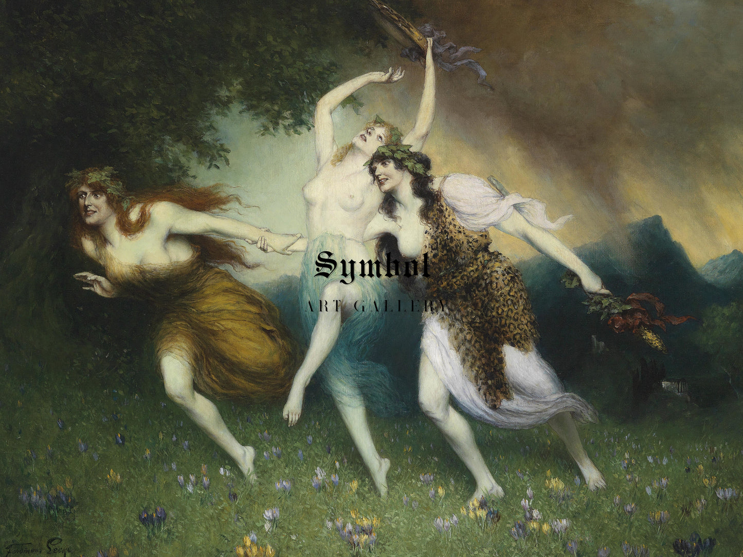 Fleeing Nymphs by Ferdinand Leeke, Wall Art Print, Fine Art Reproduction, Museum Quality Decor, Poster