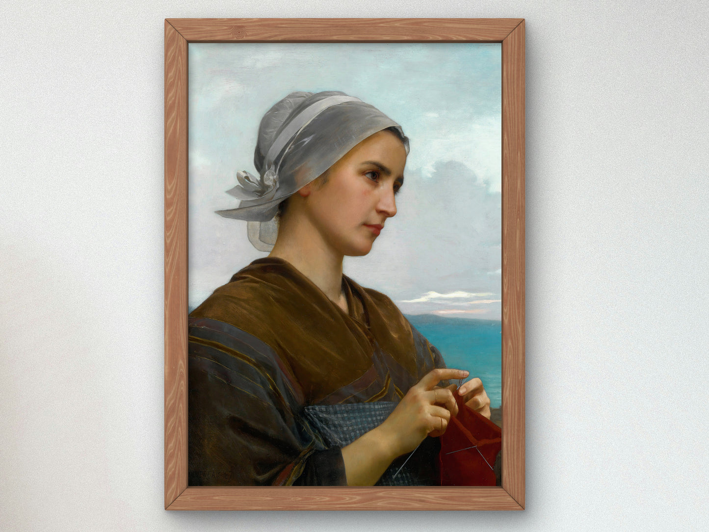 Breton Knitter by William Bouguereau 1871, Wall Art Print, Fine Art Reproduction, Museum Quality Decor, Poster