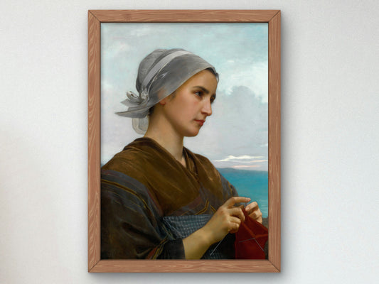Breton Knitter by William Bouguereau 1871, Wall Art Print, Fine Art Reproduction, Museum Quality Decor, Poster