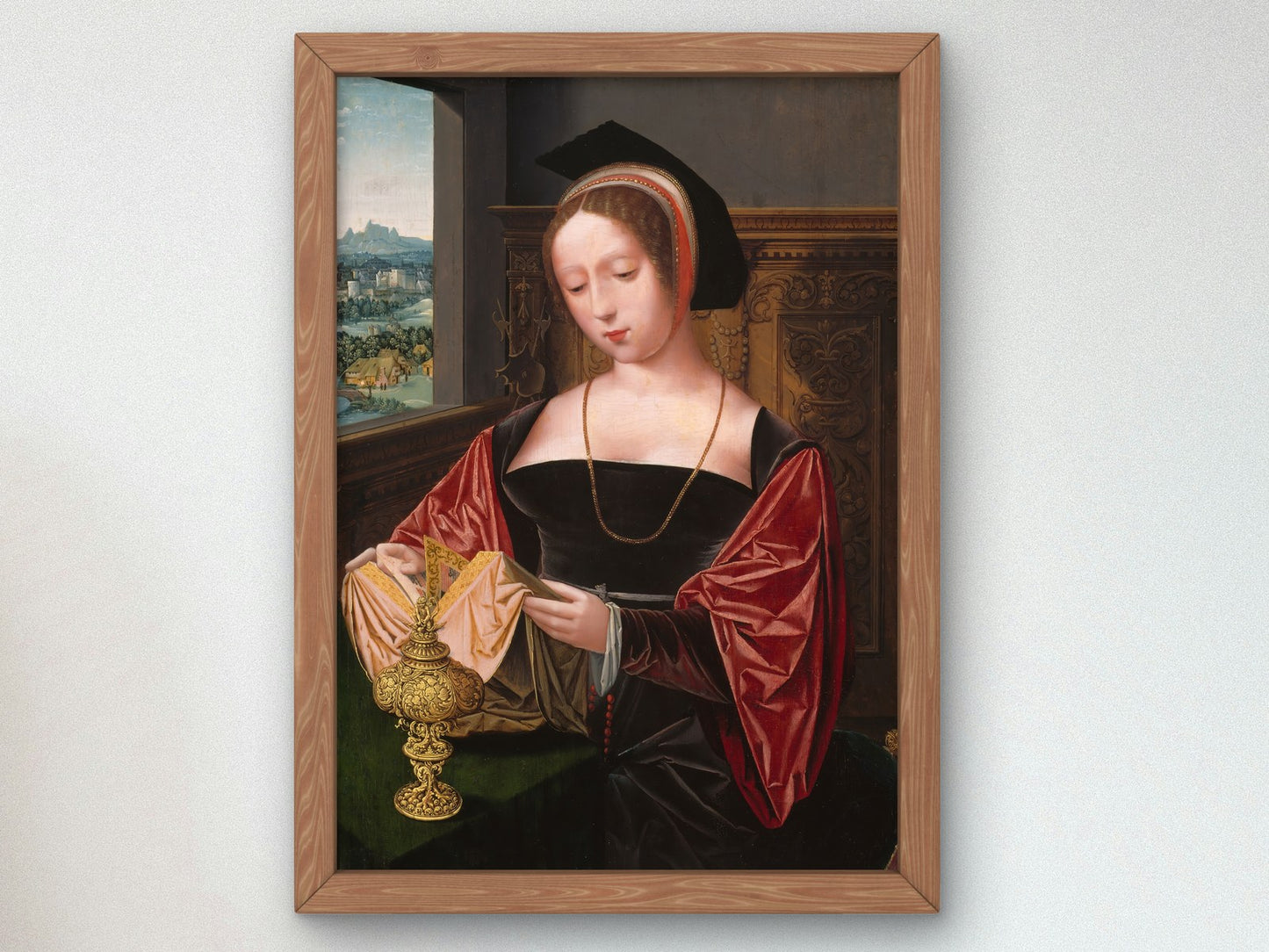 A Lady Reading, Saint Mary Magdalene by Master of the Female Half Lengths 1530, Wall Art Print, Fine Art Reproduction, Museum Quality Decor