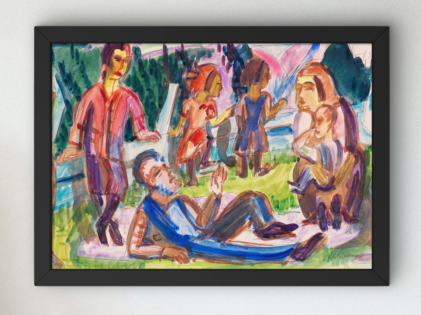 Family in the Meadow by Ernst Ludwig Kirchner 1922, Wall Art Print, Fine Art Reproduction, Museum Quality Decor, Poster