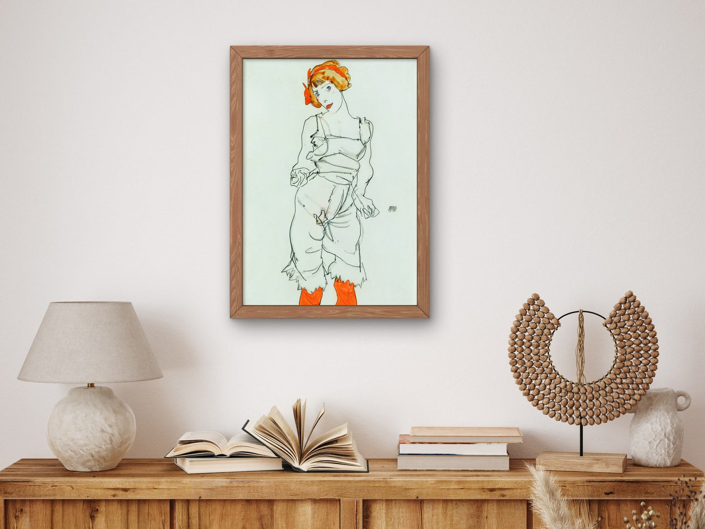 Woman in Underclothes and Stockings by Egon Schiele 1913, Wall Art Print, Fine Art Reproduction, Museum Quality Decor, Poster