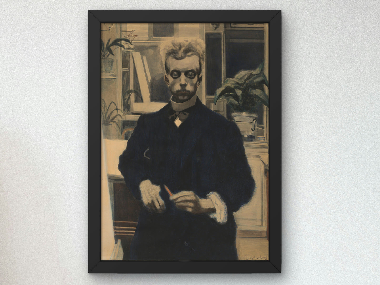 Self Portrait with Red Pencil by Léon Spilliaert 1908, Wall Art Print, Fine Art Reproduction, Museum Quality Decor, Poster